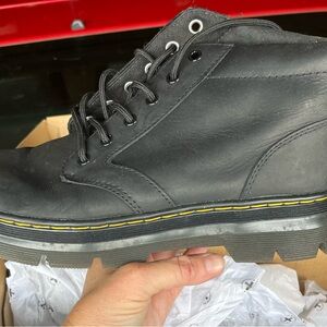 Dr. Martens Black Leather Men's Boots with Yellow Stitching